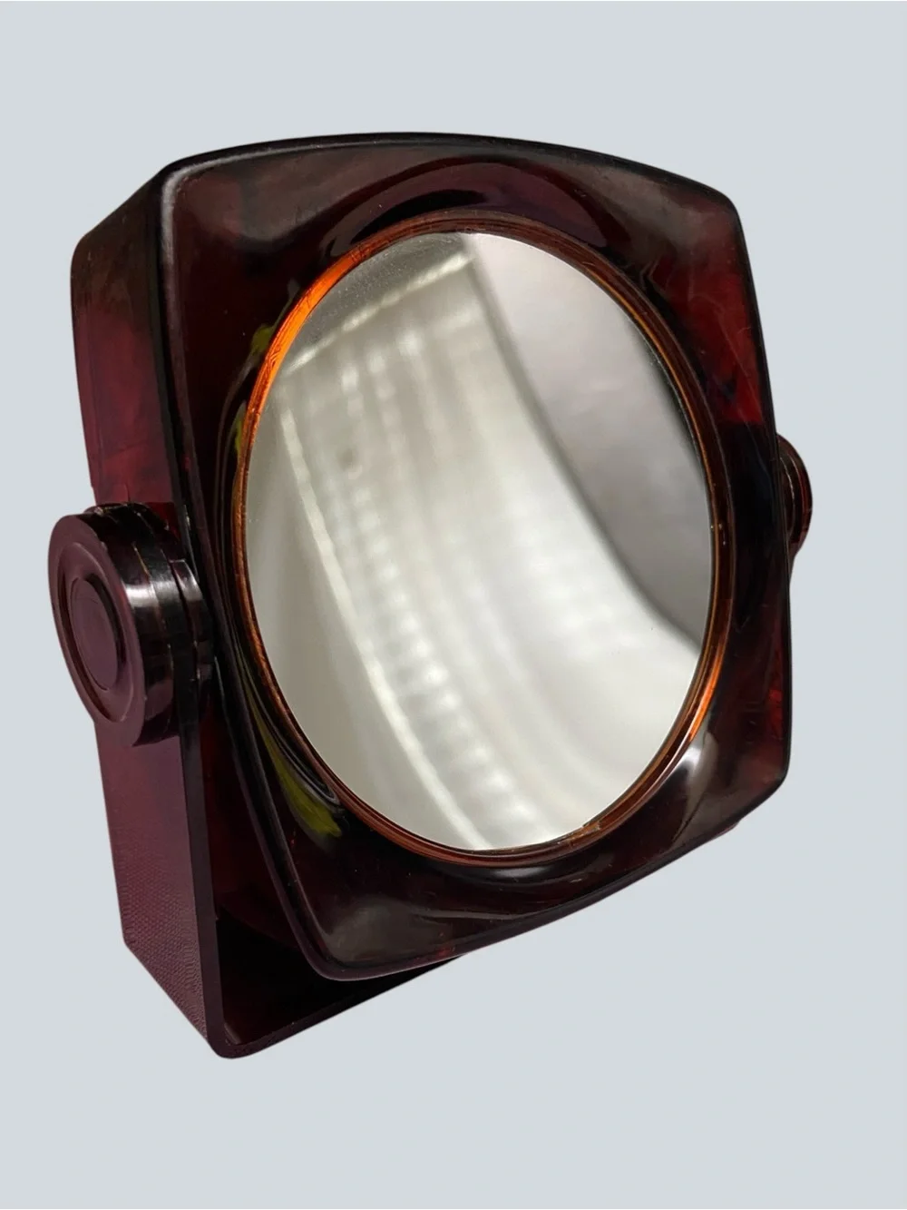 Vintage Amber Flip Vanity Mirror 1970s Tortoise Plastic Double Sided Tilt Mirror